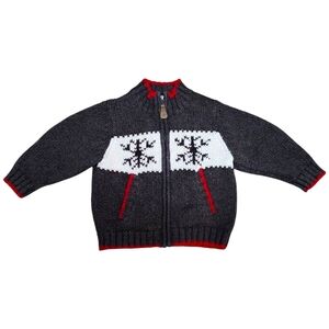 OshKosh Brown and Red Snowflake Full Zip Sweater. Sz. 2T